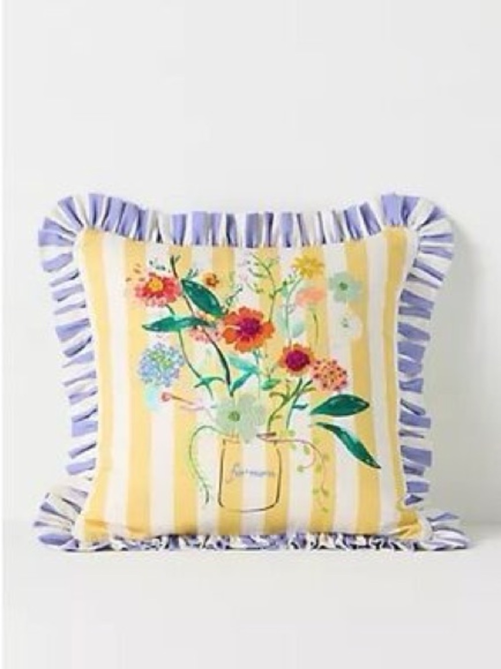 Anthropologie Mother’s Day Cotton Embroidered Printed Floral Pillow NWT Set of 2